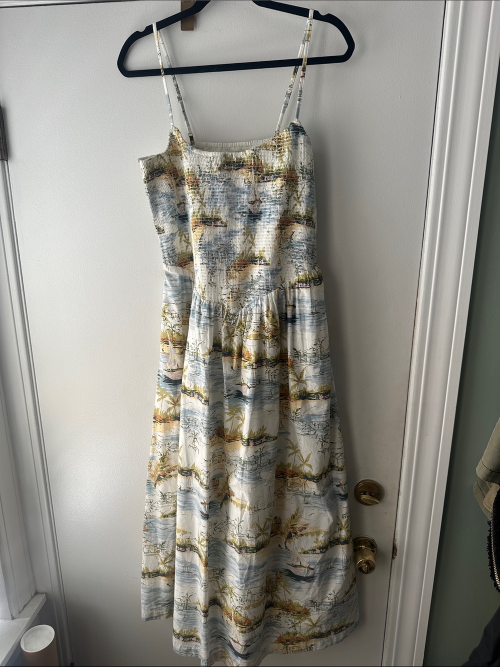 A&F Sydney Smocked Dipped-Waist Midi Dress